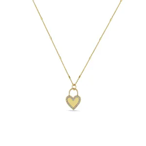 14k Heart Padlock with Pavé Diamond Border Pendant Necklace