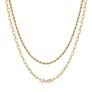 14k Medium Rope & Square Oval Link Chain Layered Necklace