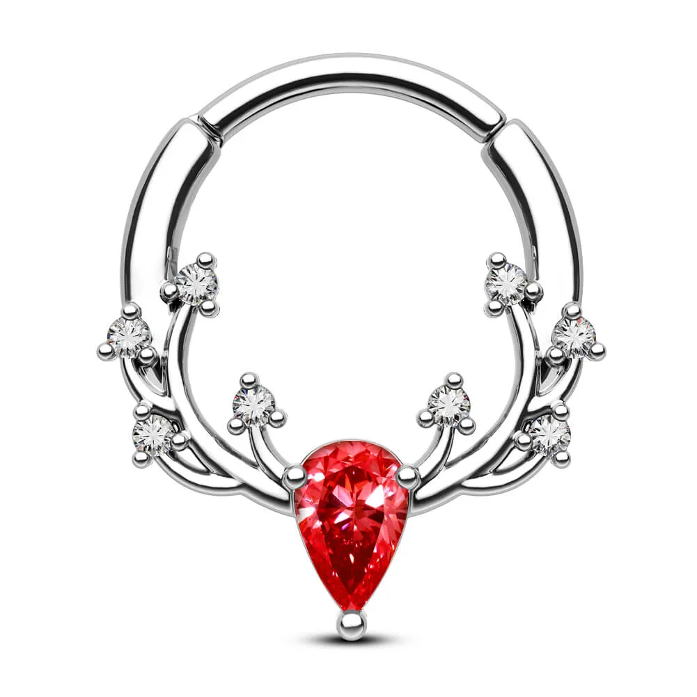 16G Antler Colorful Gemstone Hinged Segment Septum Ring