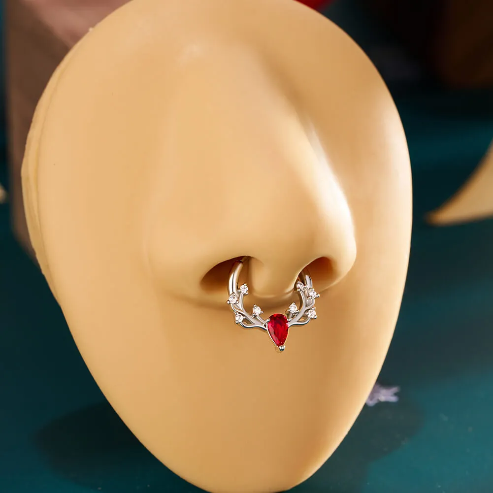 16G Antler Colorful Gemstone Hinged Segment Septum Ring