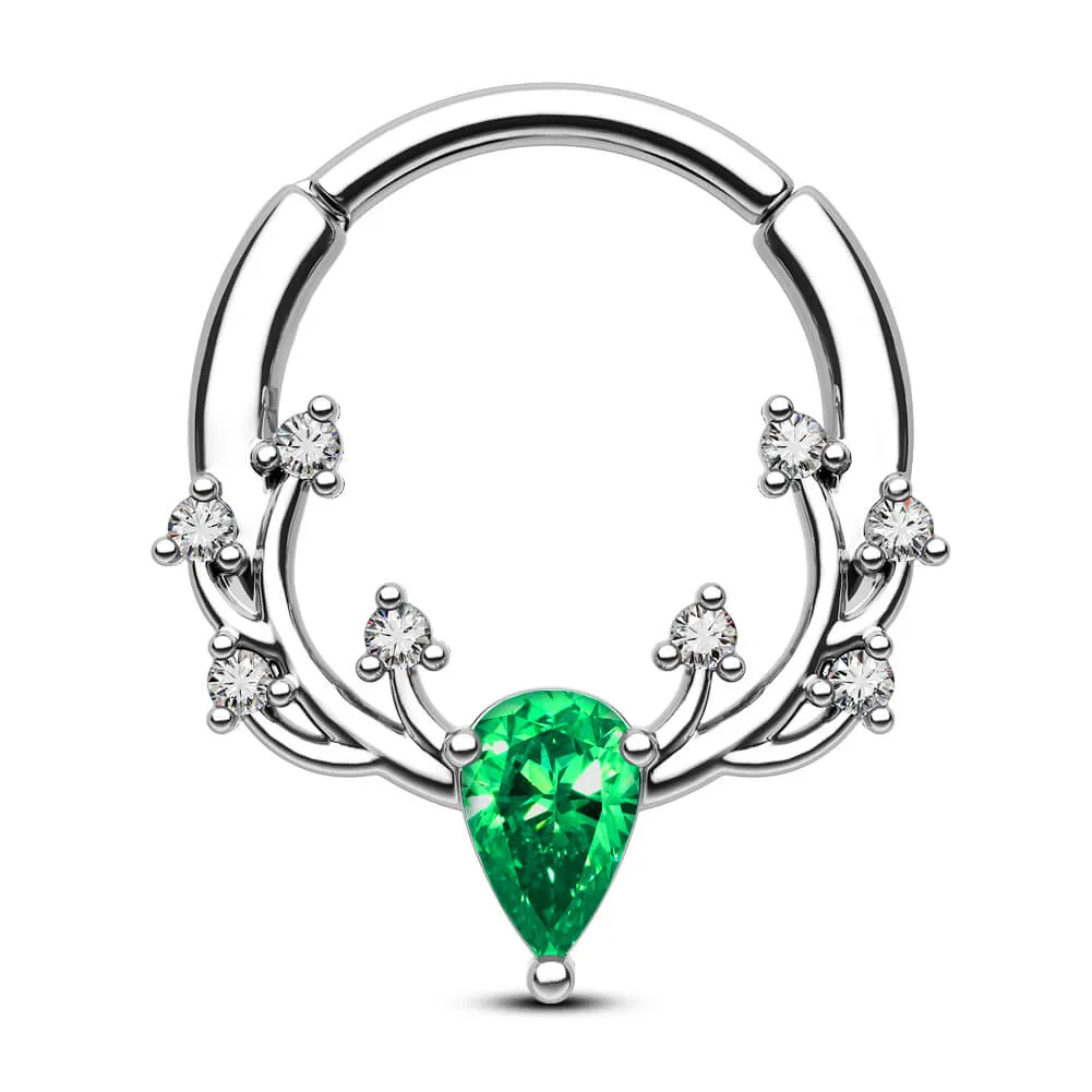 16G Antler Colorful Gemstone Hinged Segment Septum Ring