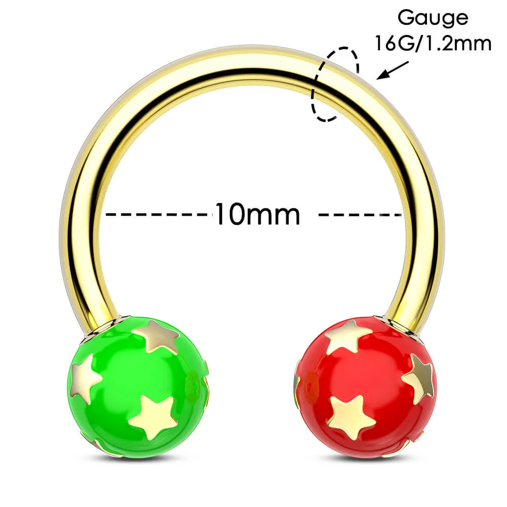 16G Internally Threaded Christmas Baubles Star Pattern Horseshoe Septum Ring