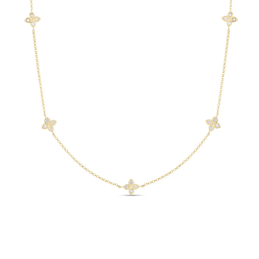18K Gold Love By The Inch 5 Station Flower Diamond Necklace