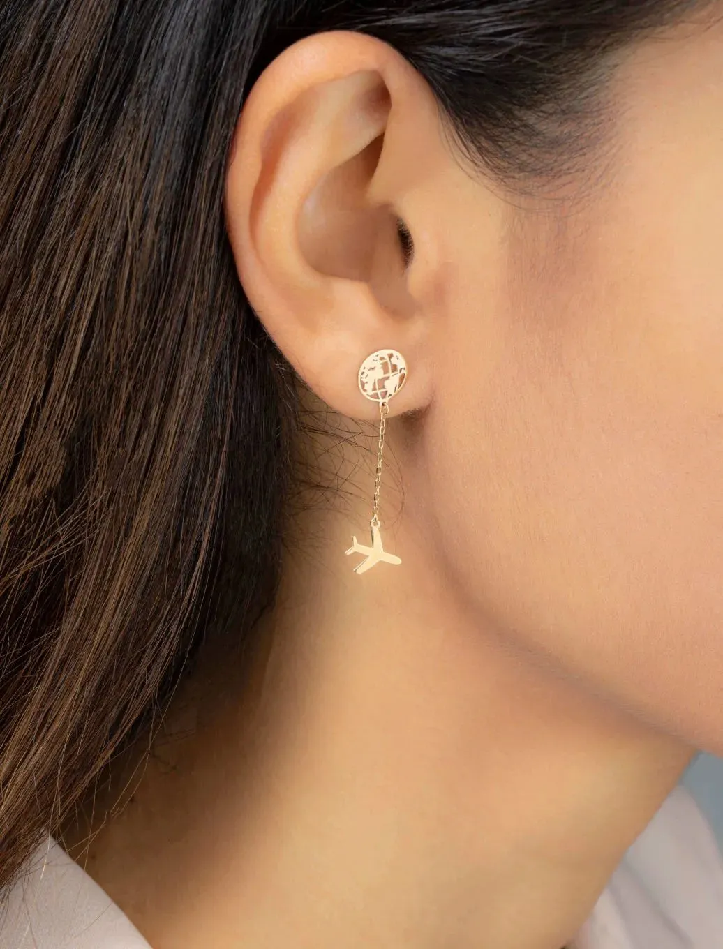 18K Gold Traveler's Plane & Globe Earrings