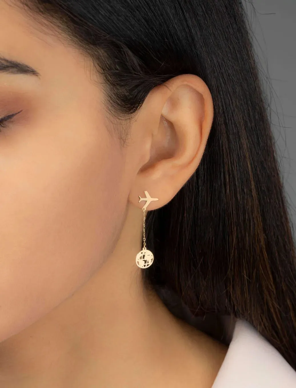 18K Gold Traveler's Plane & Globe Earrings