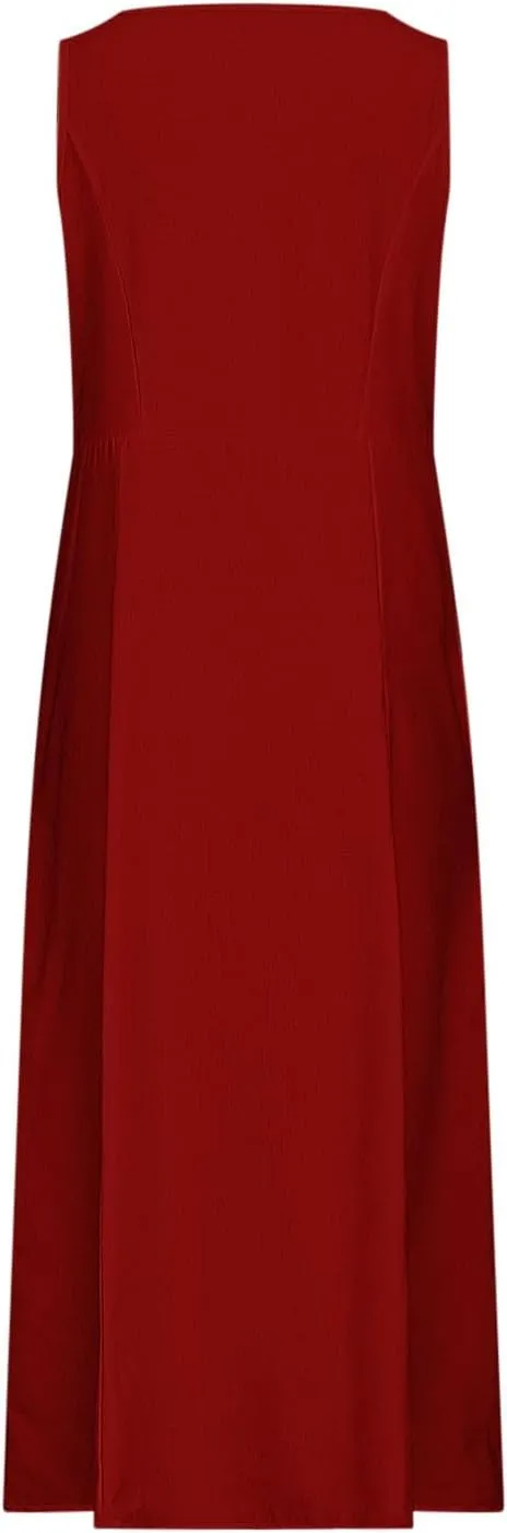 2025 Spring Long Dress for Women Sleeveless Round Neck Pleated Dress Ladies Solid Color Vacation Dresses with Pockets