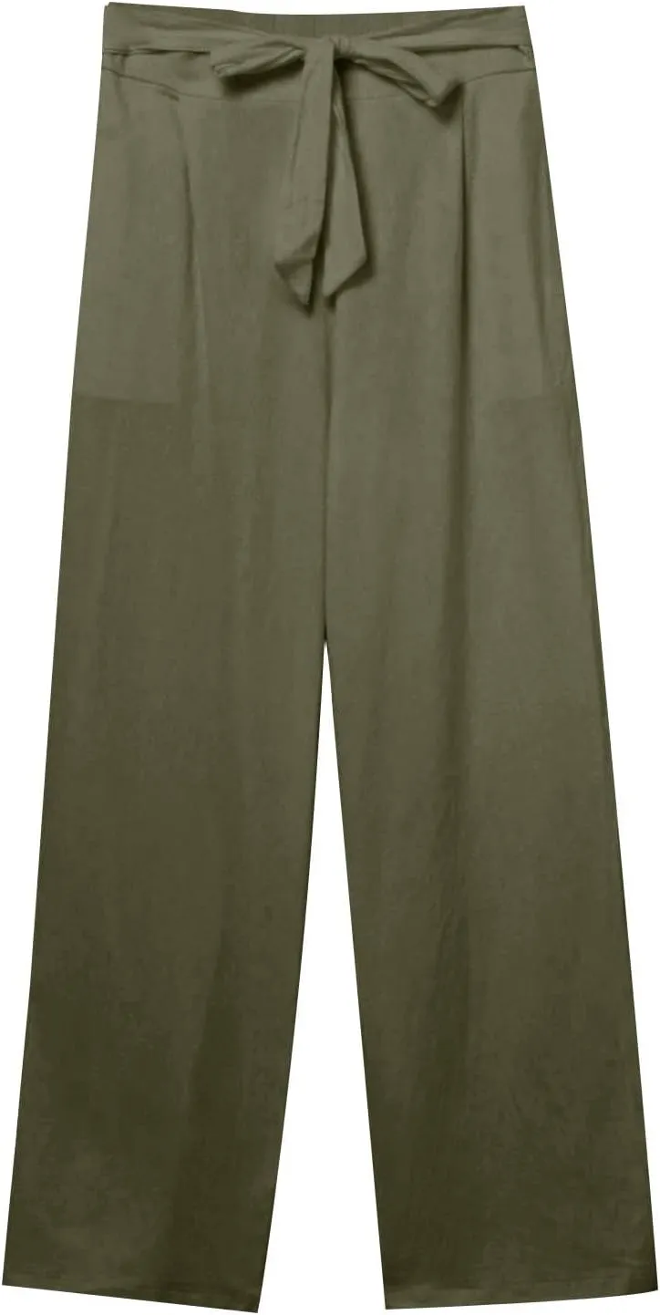 2025 Womens Cotton Linen Pants Casual High Waist Pant Loose Fit Drawstring Trousers Soft Comfy Lounge with Pockets