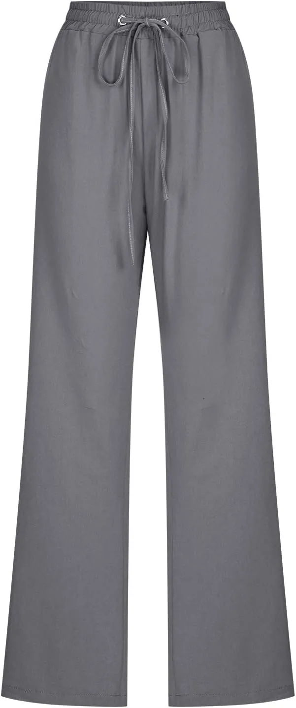 2025 Womens Cotton Linen Pants Casual High Waist Pant Loose Fit Drawstring Trousers Soft Comfy Lounge with Pockets