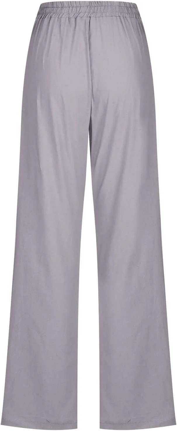 2025 Womens Cotton Linen Pants Casual High Waist Pant Loose Fit Drawstring Trousers Soft Comfy Lounge with Pockets
