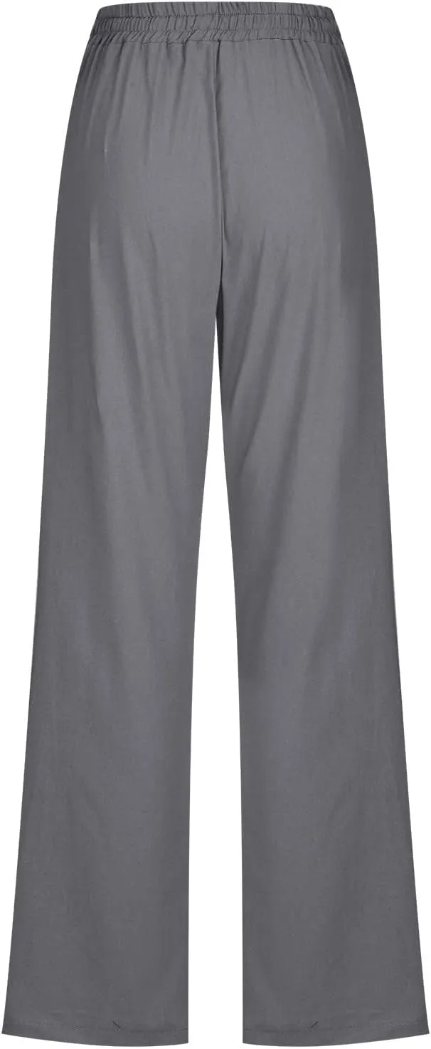 2025 Womens Cotton Linen Pants Casual High Waist Pant Loose Fit Drawstring Trousers Soft Comfy Lounge with Pockets