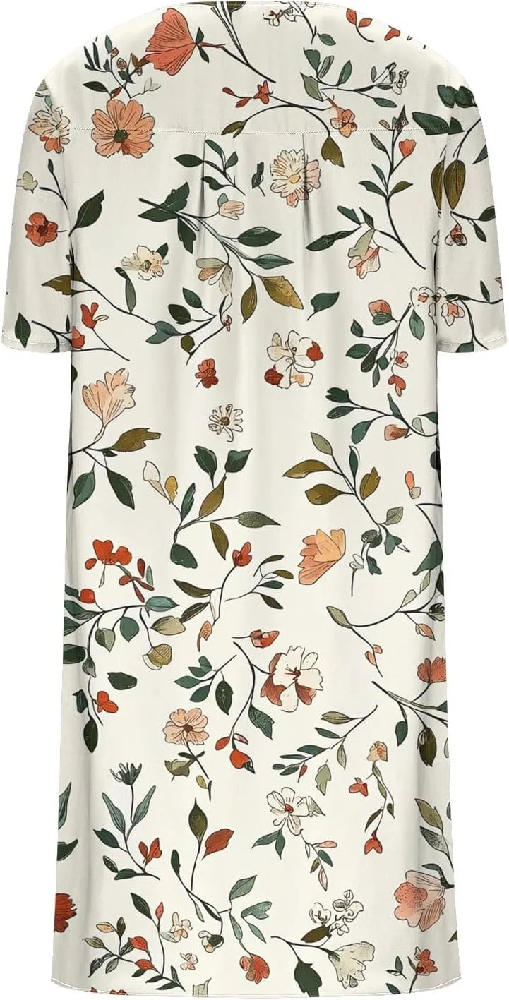 2025 Women's Spring Summer Dresses Funny Fashion Floral Printed Short Sleeve Casual V-Neck Maxi Dress