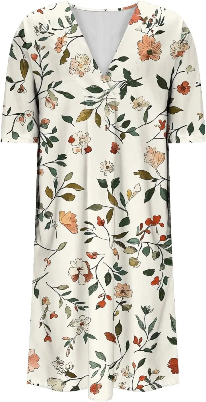 2025 Women's Spring Summer Dresses Funny Fashion Floral Printed Short Sleeve Casual V-Neck Maxi Dress