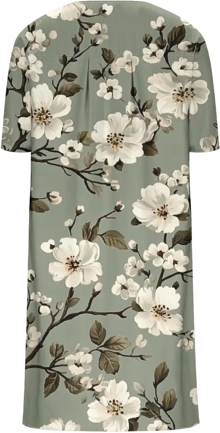 2025 Women's Spring Summer Dresses Funny Fashion Floral Printed Short Sleeve Casual V-Neck Maxi Dress
