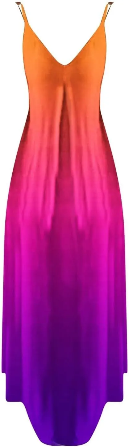 2025 Womens Summer Dresses Color Block Spaghetti Strap Swing Beach Dress Casual V-Neck Pleated Sleeveless Sundress