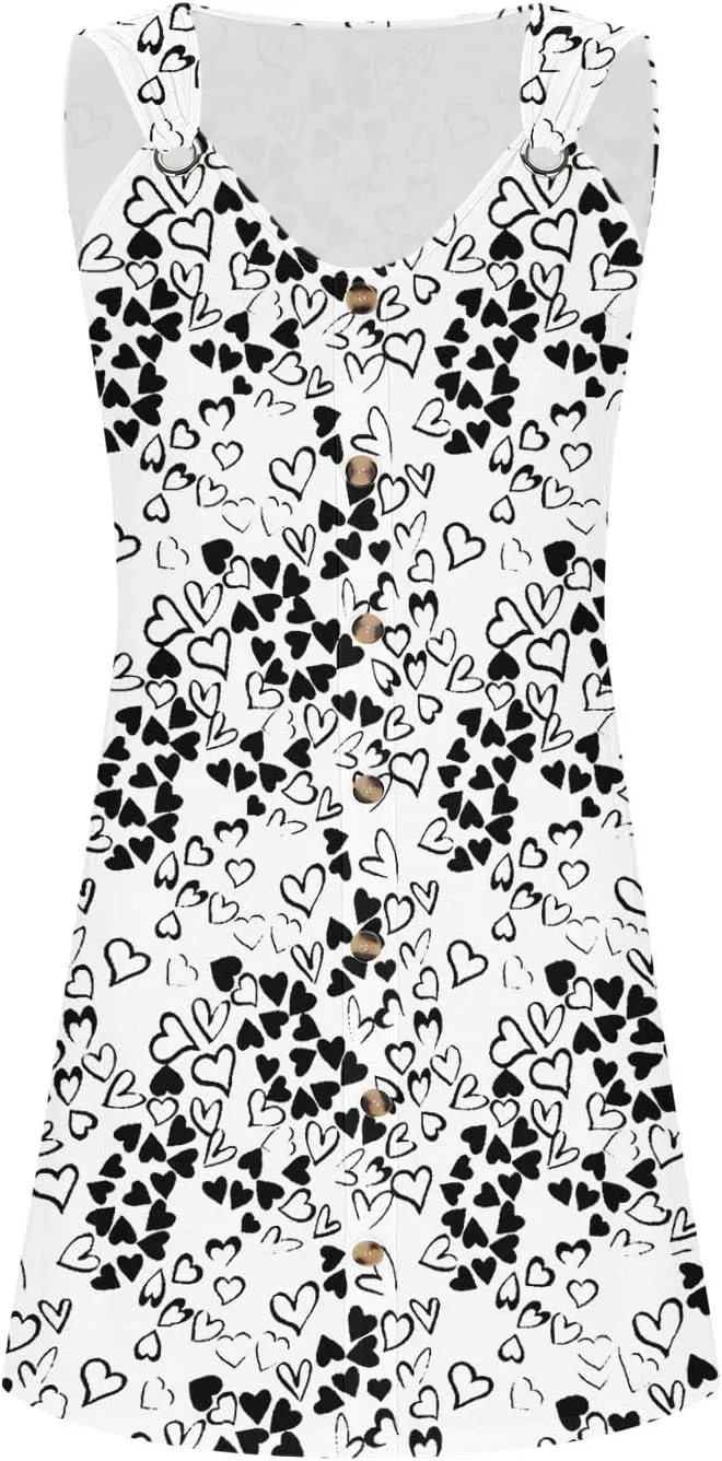 2025 Womens Summer Dresses Loose Sleeveless Button V-Neck Strap Sundress Casual Flowy Vacation Midi Dress