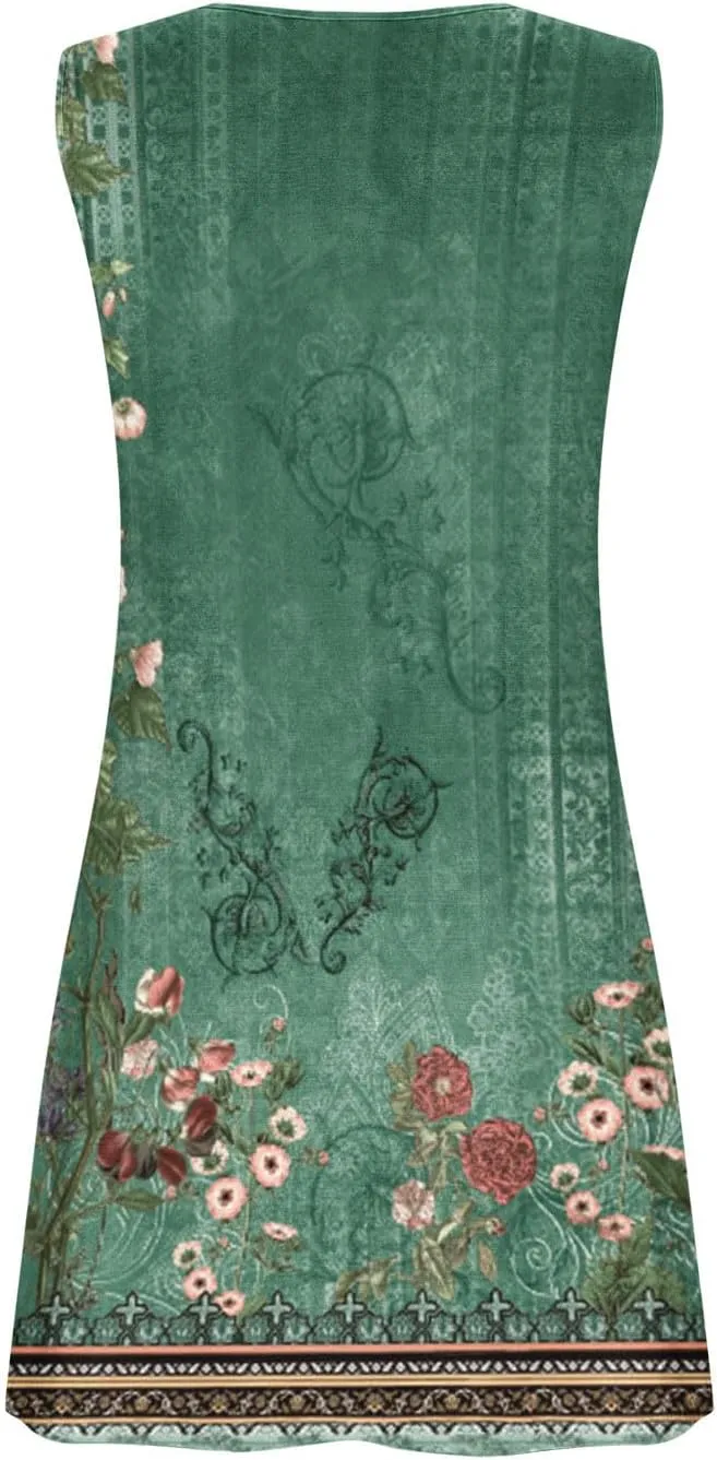 2025 Womens Summer Dresses Loose Sleeveless Button V-Neck Strap Sundress Casual Flowy Vacation Midi Dress