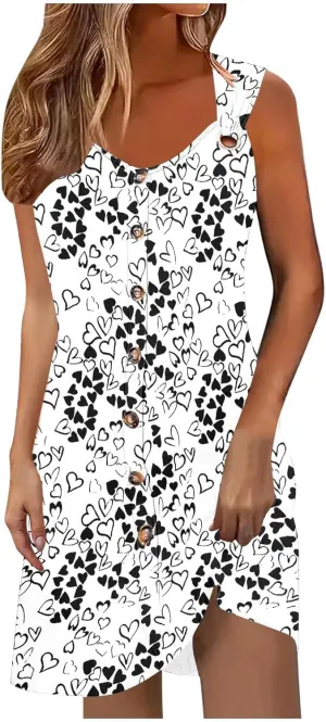 2025 Womens Summer Dresses Loose Sleeveless Button V-Neck Strap Sundress Casual Flowy Vacation Midi Dress