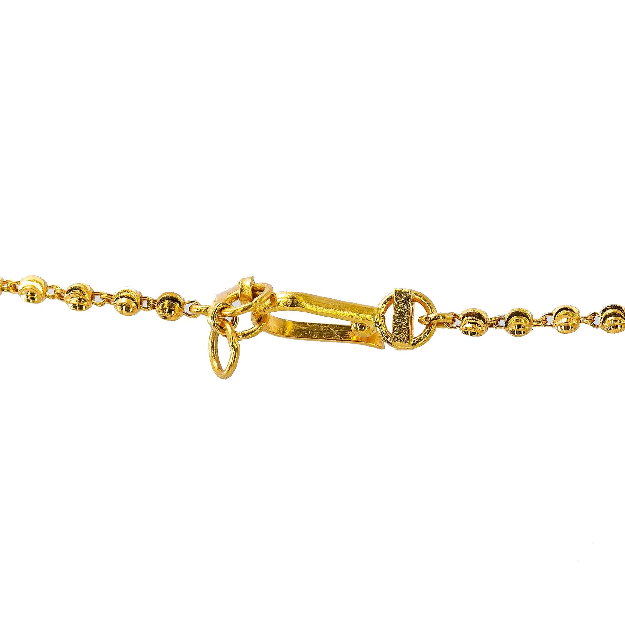 22K Multi Tone Gold Layered Haaram Necklace W/ Rubies, Emeralds, CZ Gemstones & Triple Ball Strands