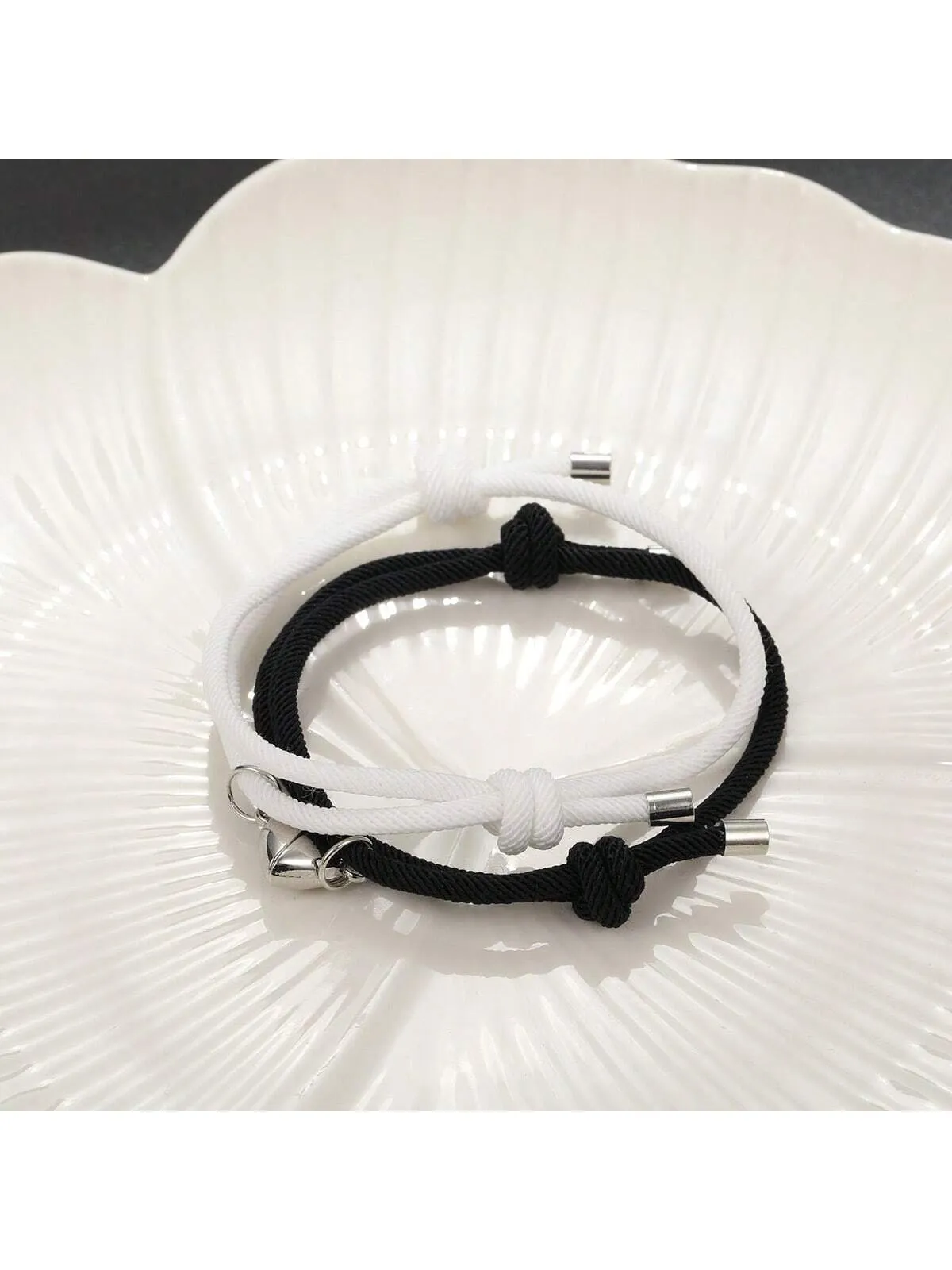 2Pcs Braided Love Heart Magnetic Couple Bracelets Matching Bracelets Couple