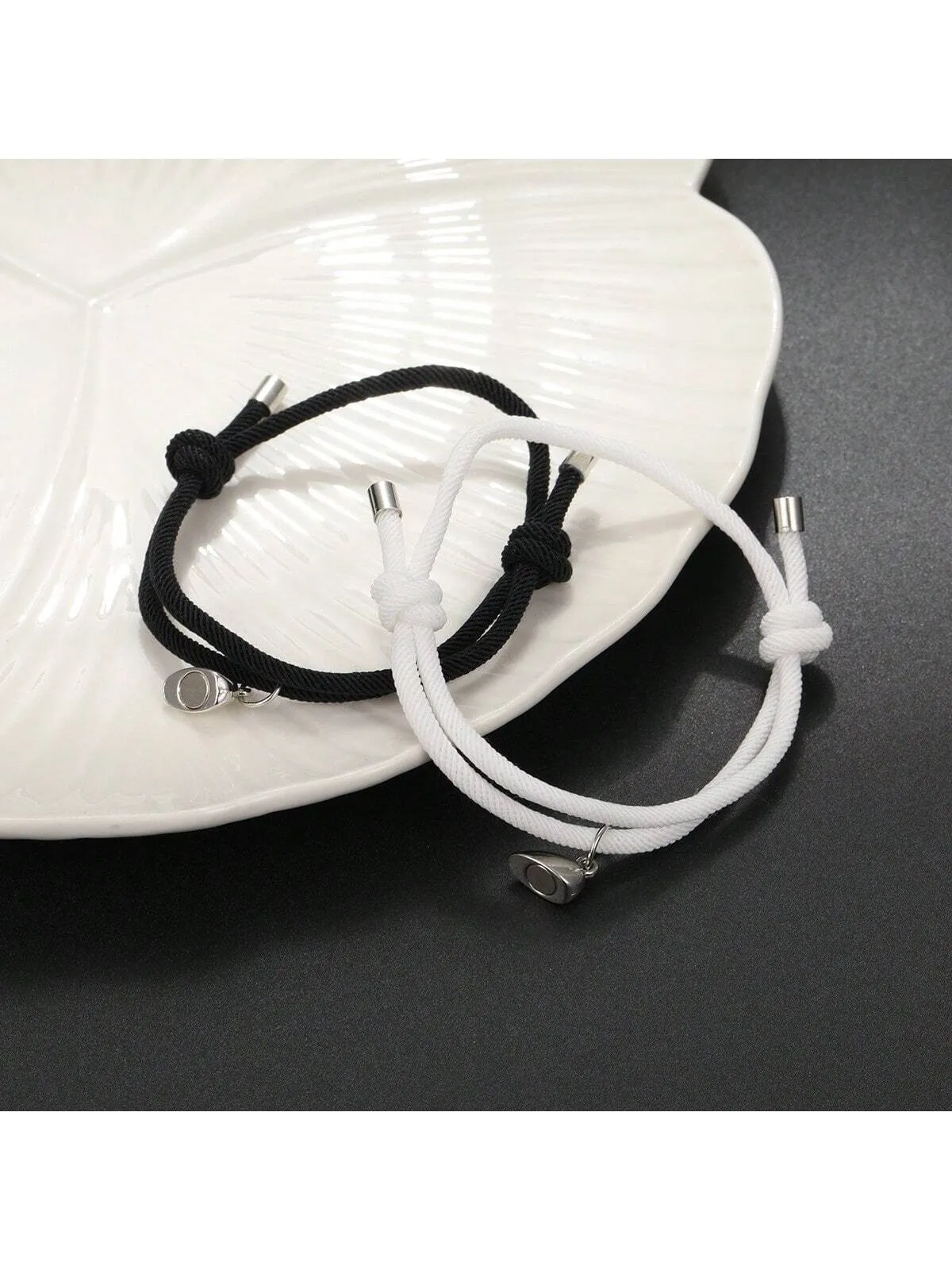 2Pcs Braided Love Heart Magnetic Couple Bracelets Matching Bracelets Couple
