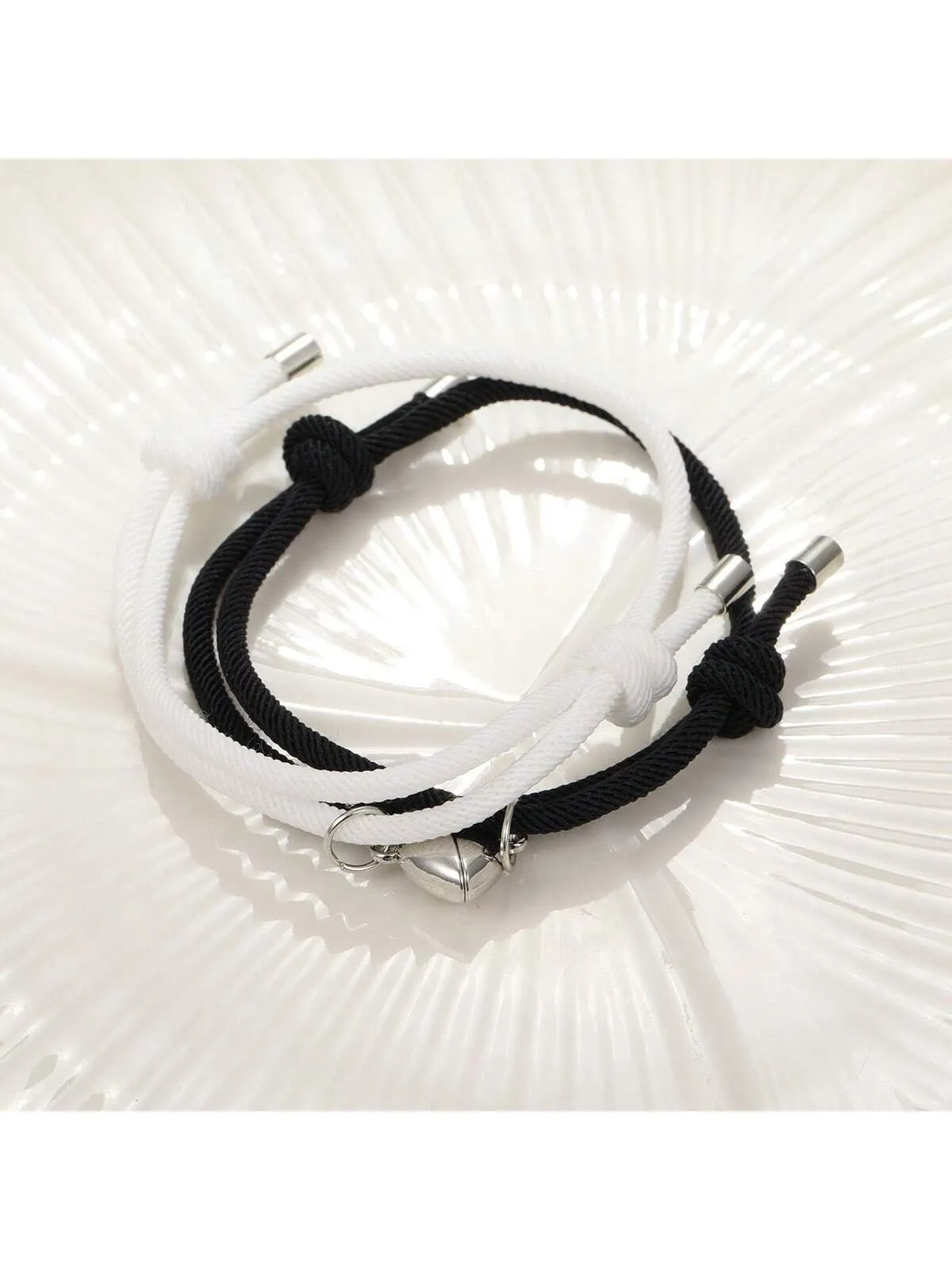 2Pcs Braided Love Heart Magnetic Couple Bracelets Matching Bracelets Couple