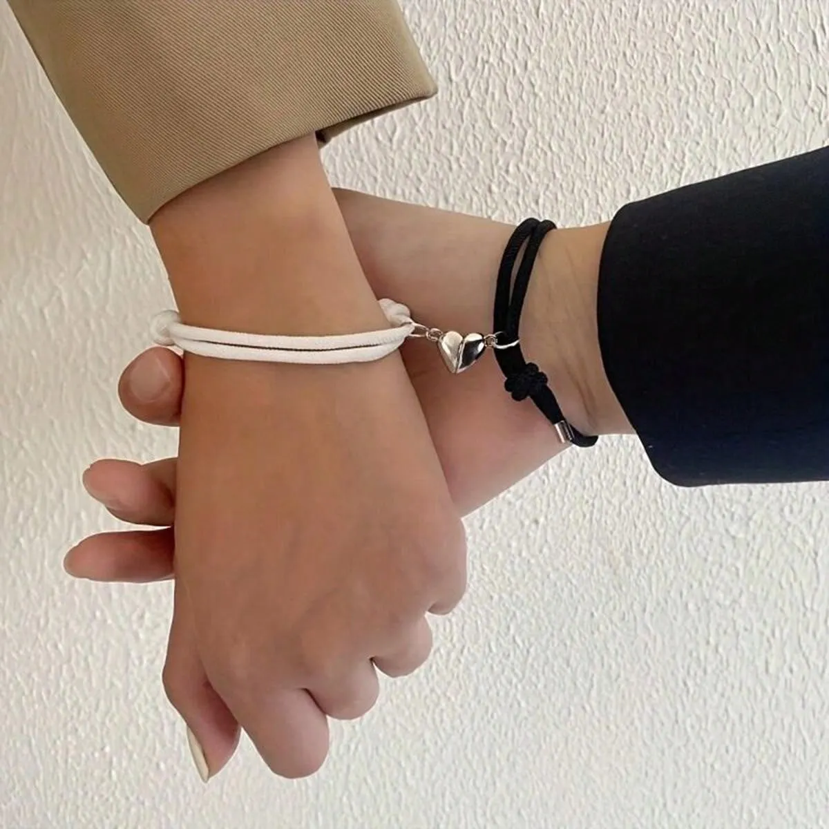2Pcs Braided Love Heart Magnetic Couple Bracelets Matching Bracelets Couple