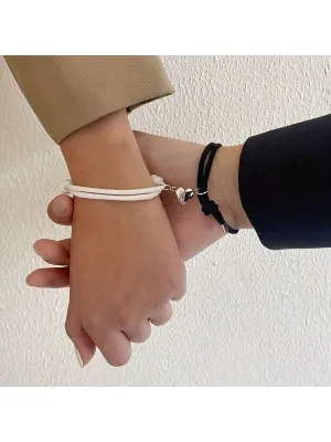 2Pcs Braided Love Heart Magnetic Couple Bracelets Matching Bracelets Couple