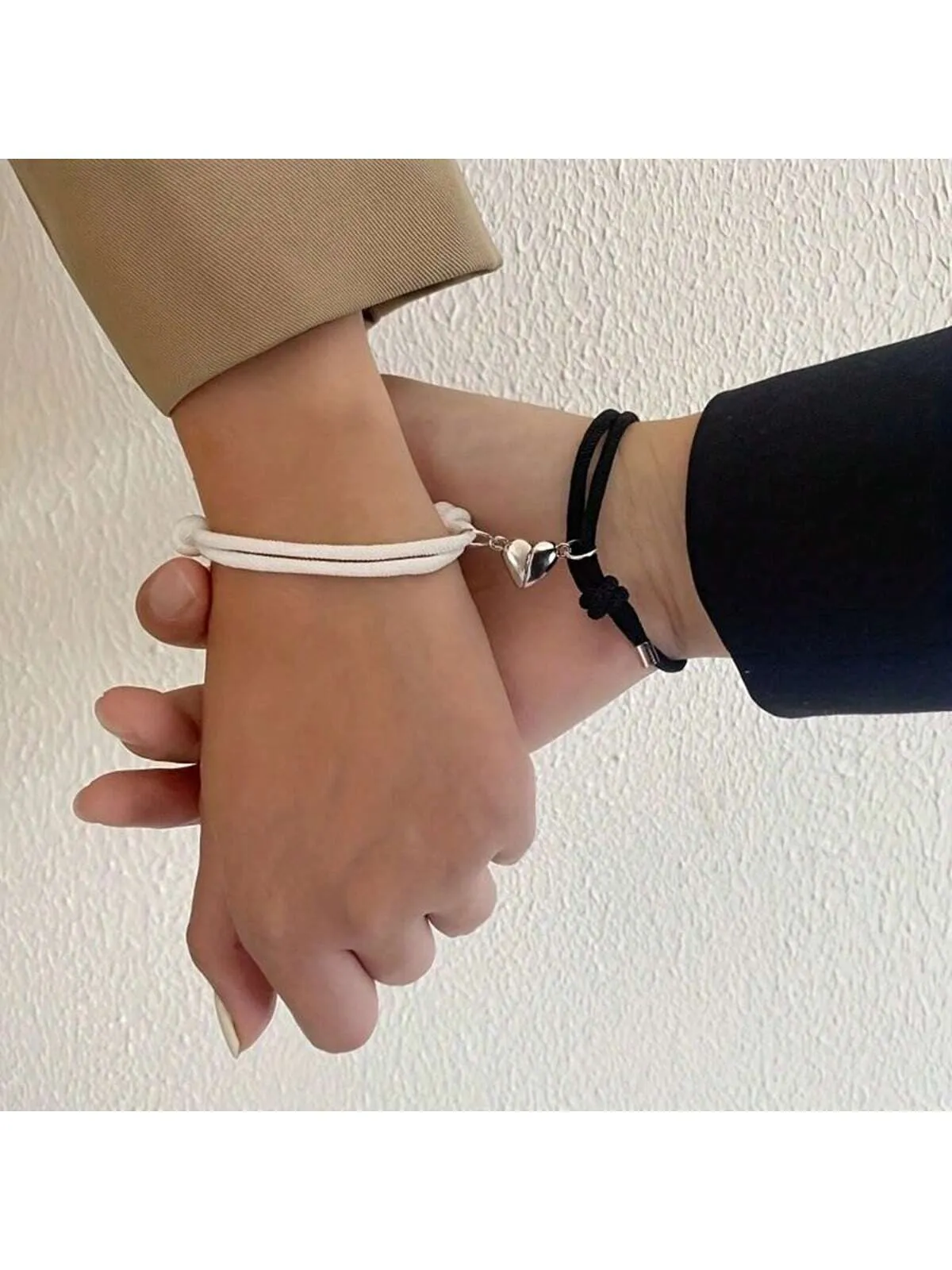 2Pcs Braided Love Heart Magnetic Couple Bracelets Matching Bracelets Couple