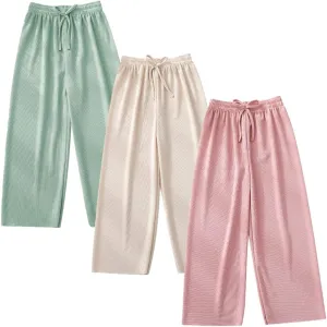 3 Pack of Little Kids Boys Girls Summer Spring Autumn Cotton Linen Printed Soft Trousers Casual Long Ankle Pants