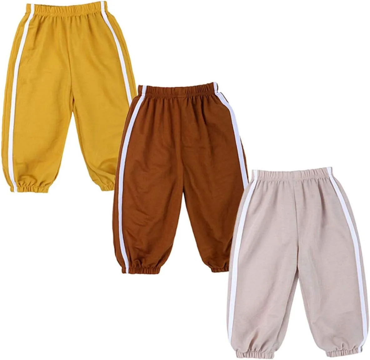 3 Pack of Little Kids Boys Girls Summer Spring Autumn Cotton Linen Printed Soft Trousers Casual Long Ankle Pants