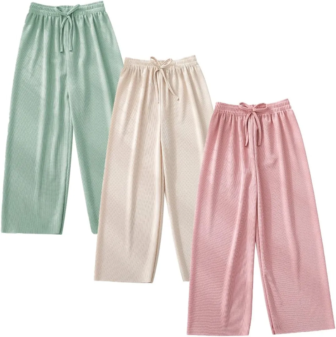 3 Pack of Little Kids Boys Girls Summer Spring Autumn Cotton Linen Printed Soft Trousers Casual Long Ankle Pants