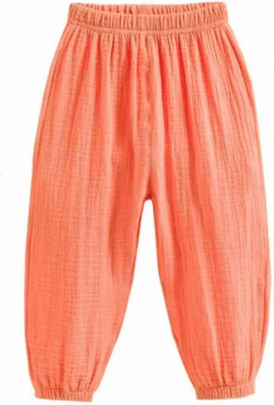 3 Pack of Little Kids Boys Girls Summer Spring Autumn Cotton Linen Printed Soft Trousers Casual Long Ankle Pants