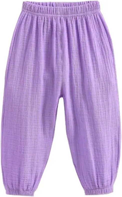 3 Pack of Little Kids Boys Girls Summer Spring Autumn Cotton Linen Printed Soft Trousers Casual Long Ankle Pants