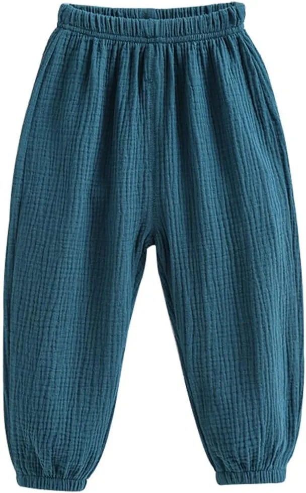 3 Pack of Little Kids Boys Girls Summer Spring Autumn Cotton Linen Printed Soft Trousers Casual Long Ankle Pants