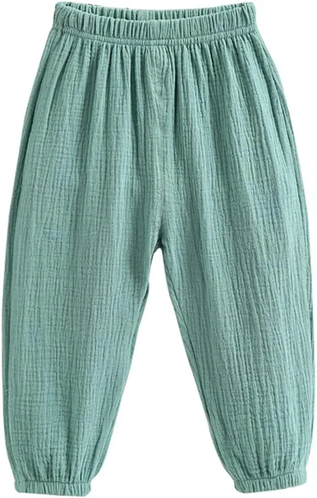 3 Pack of Little Kids Boys Girls Summer Spring Autumn Cotton Linen Printed Soft Trousers Casual Long Ankle Pants