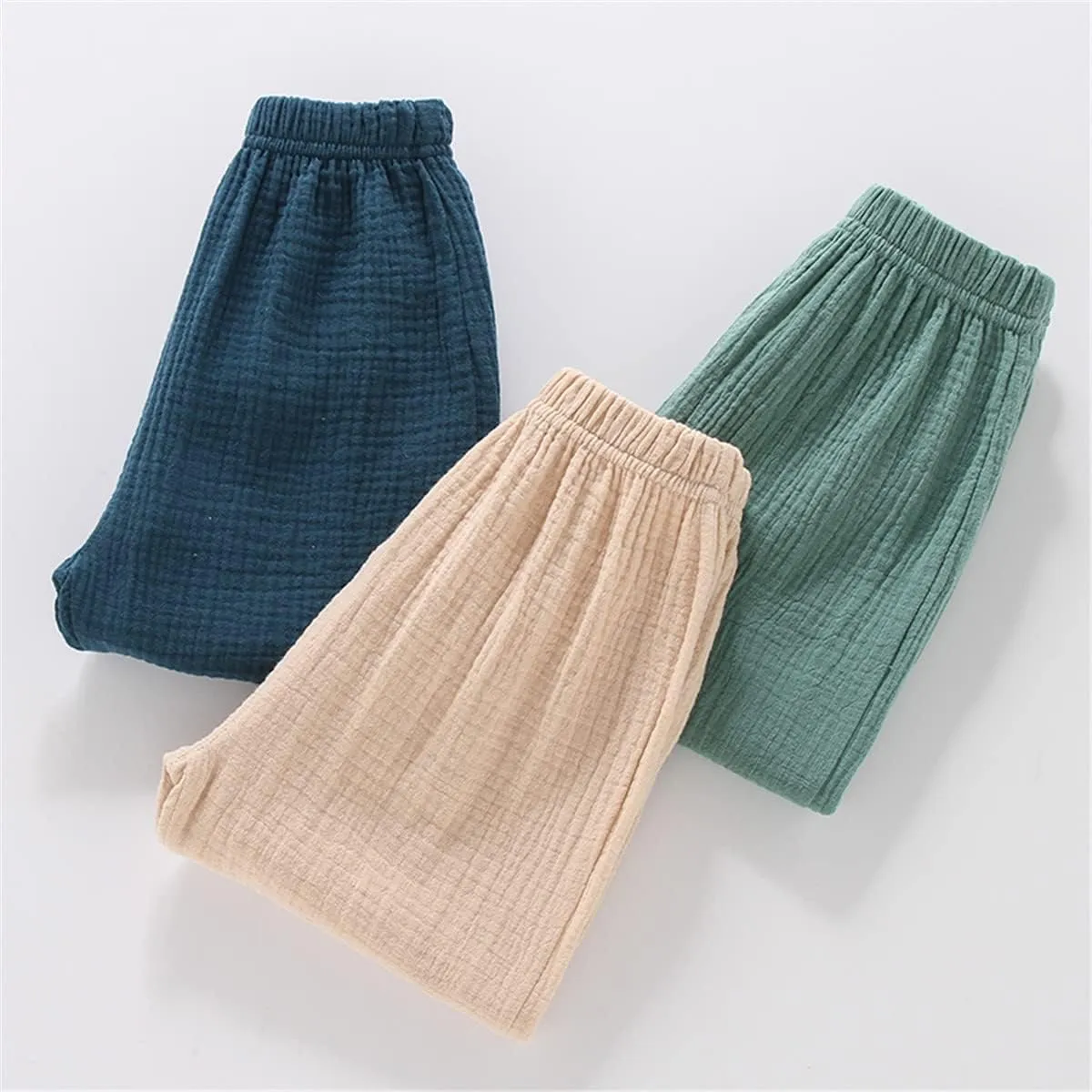 3 Pack of Little Kids Boys Girls Summer Spring Autumn Cotton Linen Printed Soft Trousers Casual Long Ankle Pants