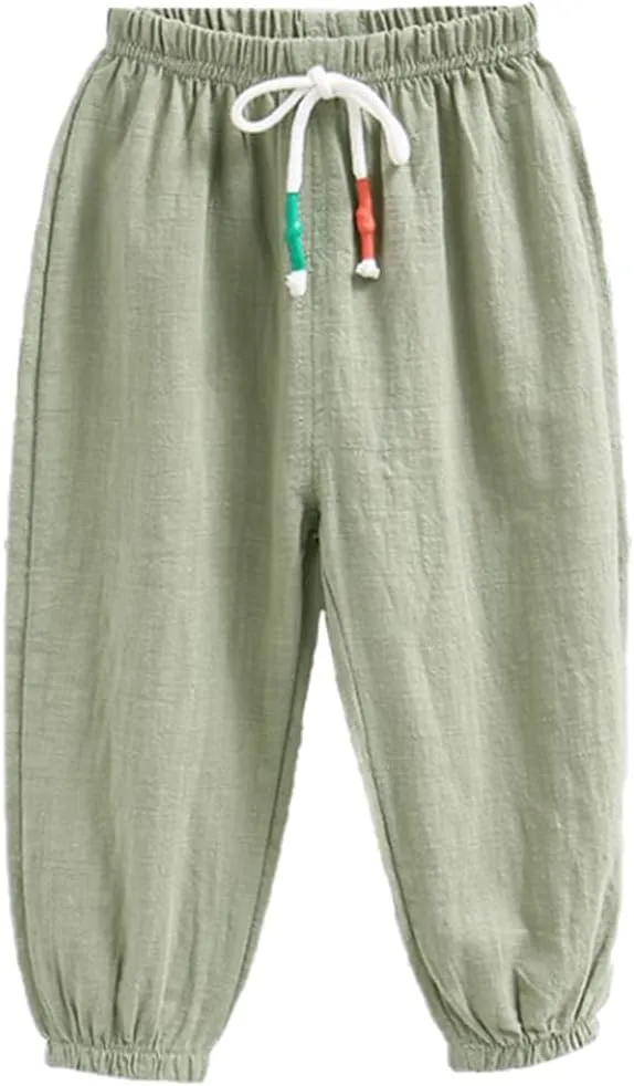 3 Pack of Little Kids Boys Girls Summer Spring Autumn Cotton Linen Printed Soft Trousers Casual Long Ankle Pants