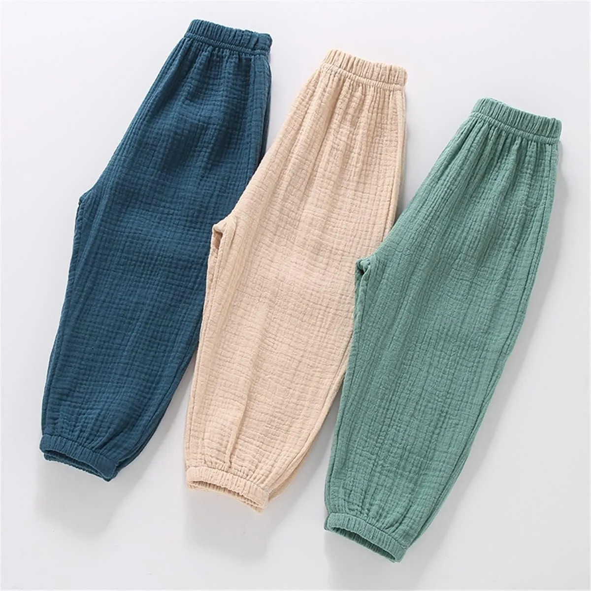 3 Pack of Little Kids Boys Girls Summer Spring Autumn Cotton Linen Printed Soft Trousers Casual Long Ankle Pants