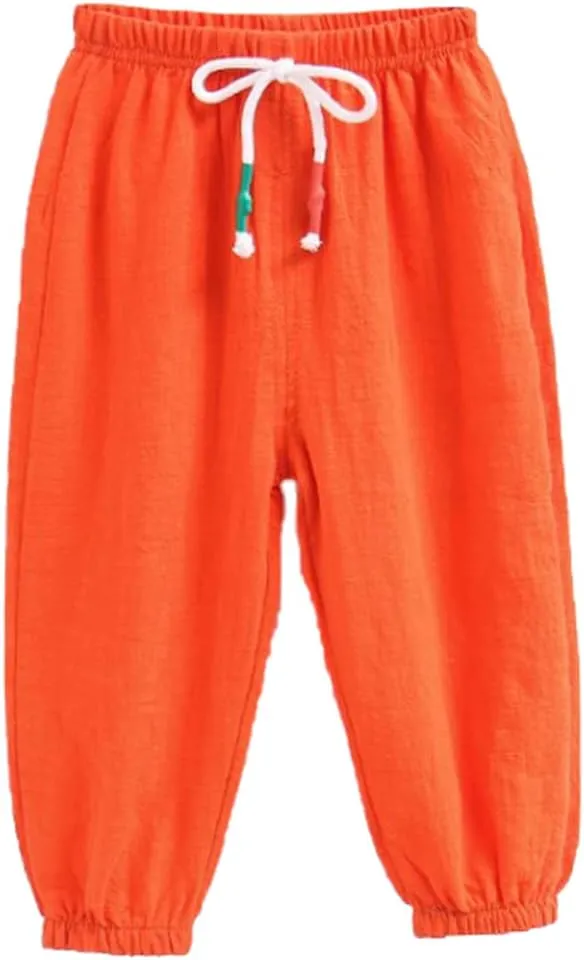 3 Pack of Little Kids Boys Girls Summer Spring Autumn Cotton Linen Printed Soft Trousers Casual Long Ankle Pants