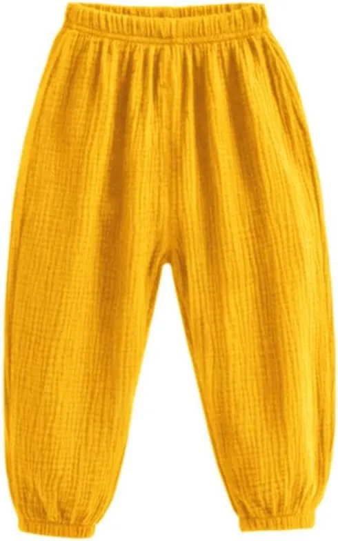 3 Pack of Little Kids Boys Girls Summer Spring Autumn Cotton Linen Printed Soft Trousers Casual Long Ankle Pants