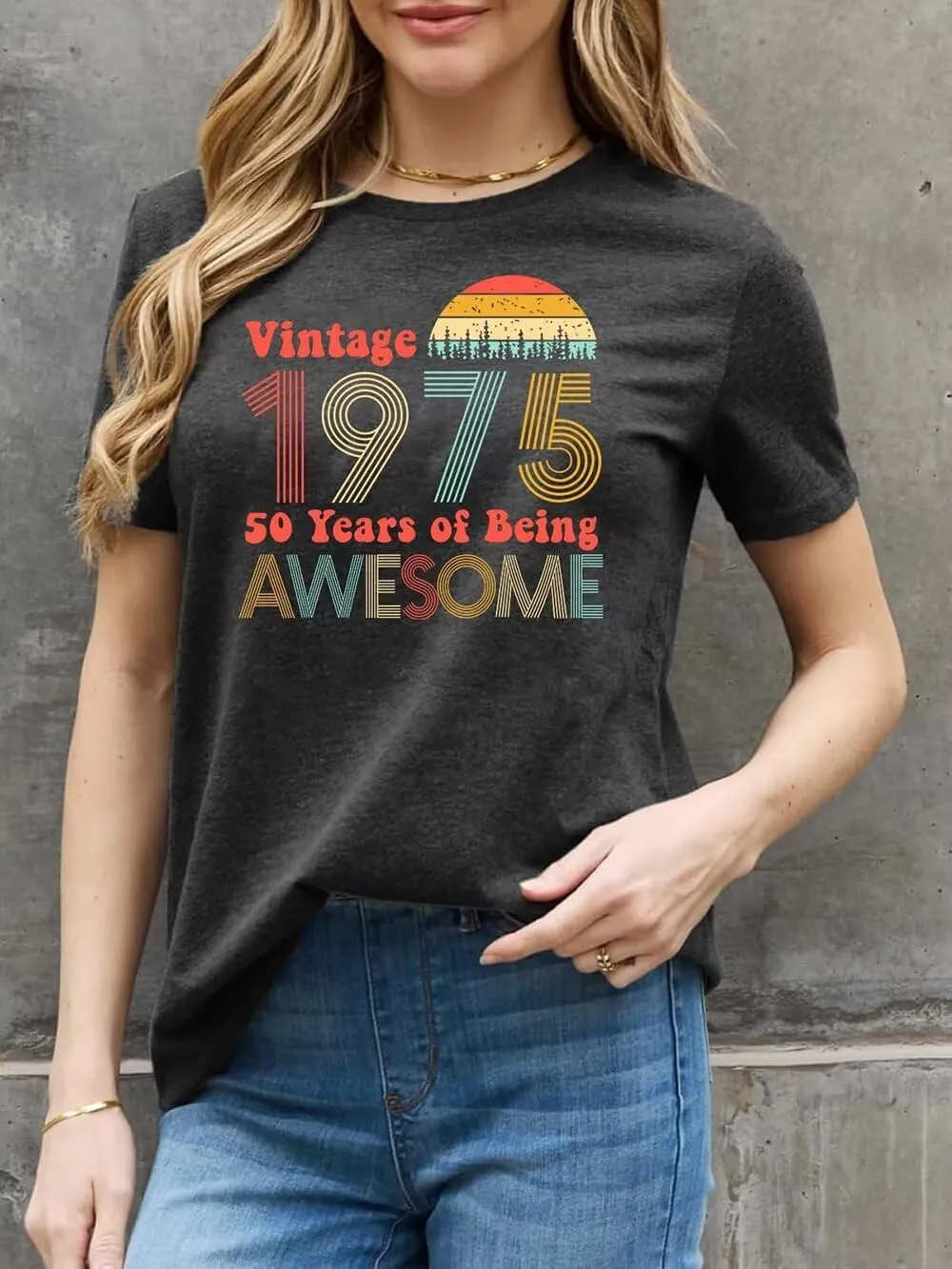50th Birthday Gift Shirts Vintage 1975 Original Parts Tshirt for Women Letter Print Retro Birthday Casual Tee Tops