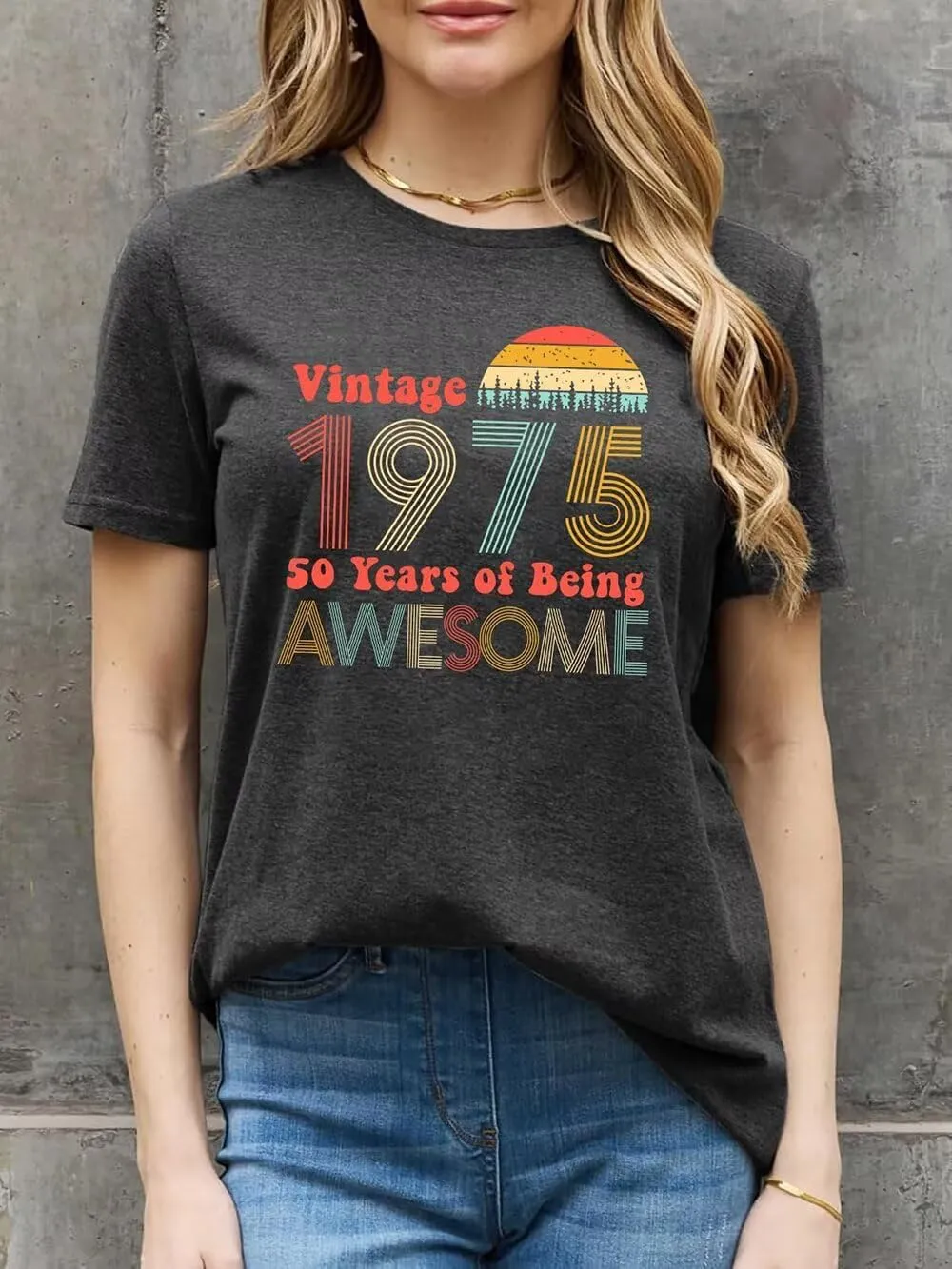 50th Birthday Gift Shirts Vintage 1975 Original Parts Tshirt for Women Letter Print Retro Birthday Casual Tee Tops