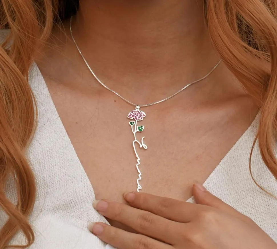 925 Sterling Birth Flower Pendant Necklace for Gift