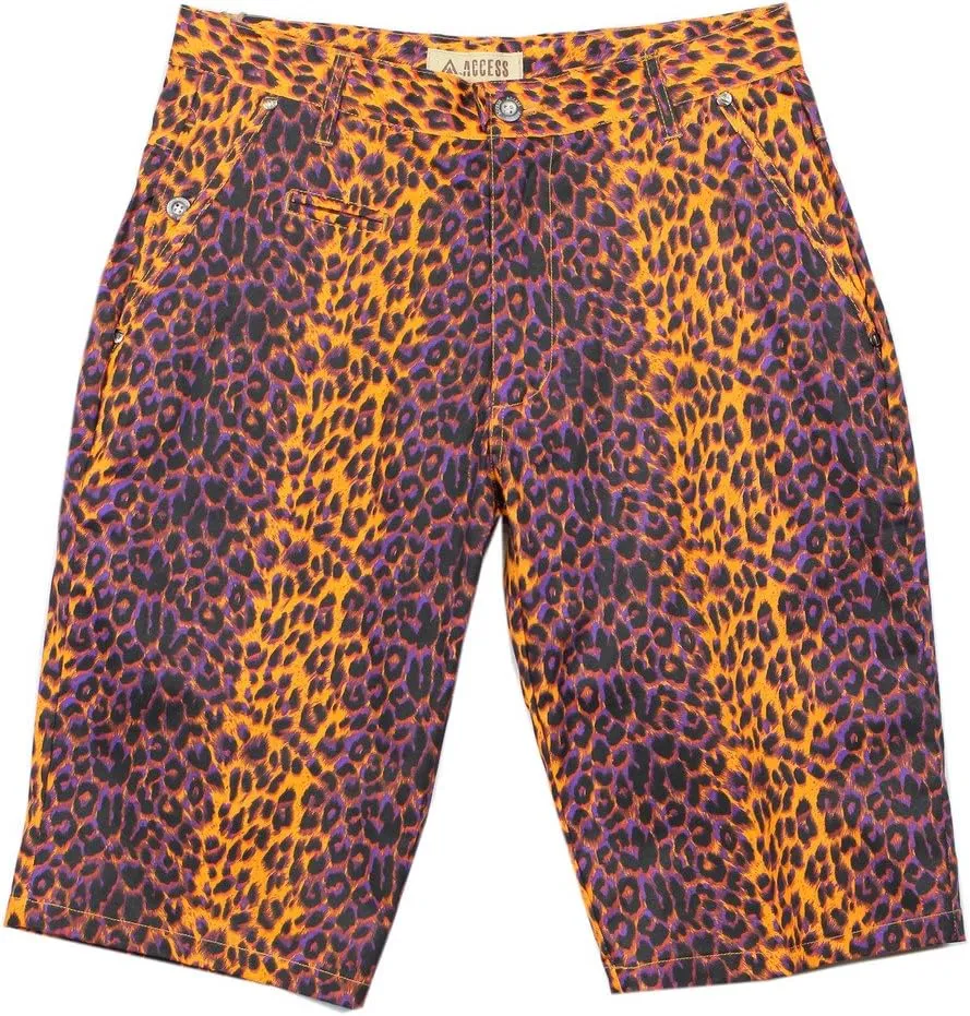 Access Men's Casual Slim Fit Colored Animal Print Chino Shorts