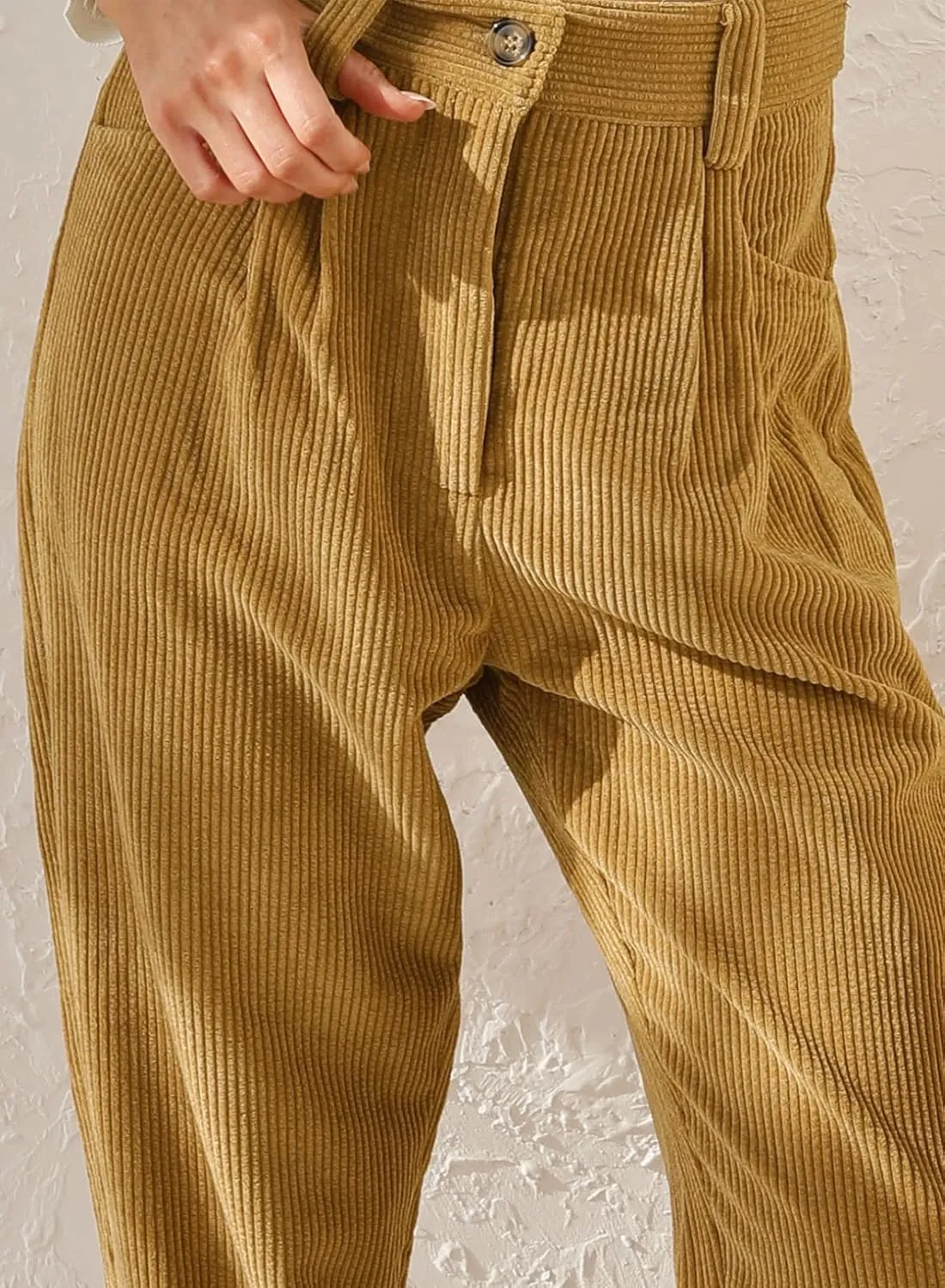 Acelitt Womens Elastic Waist Straight Leg Corduroy Pants with Pockets, S-2XL