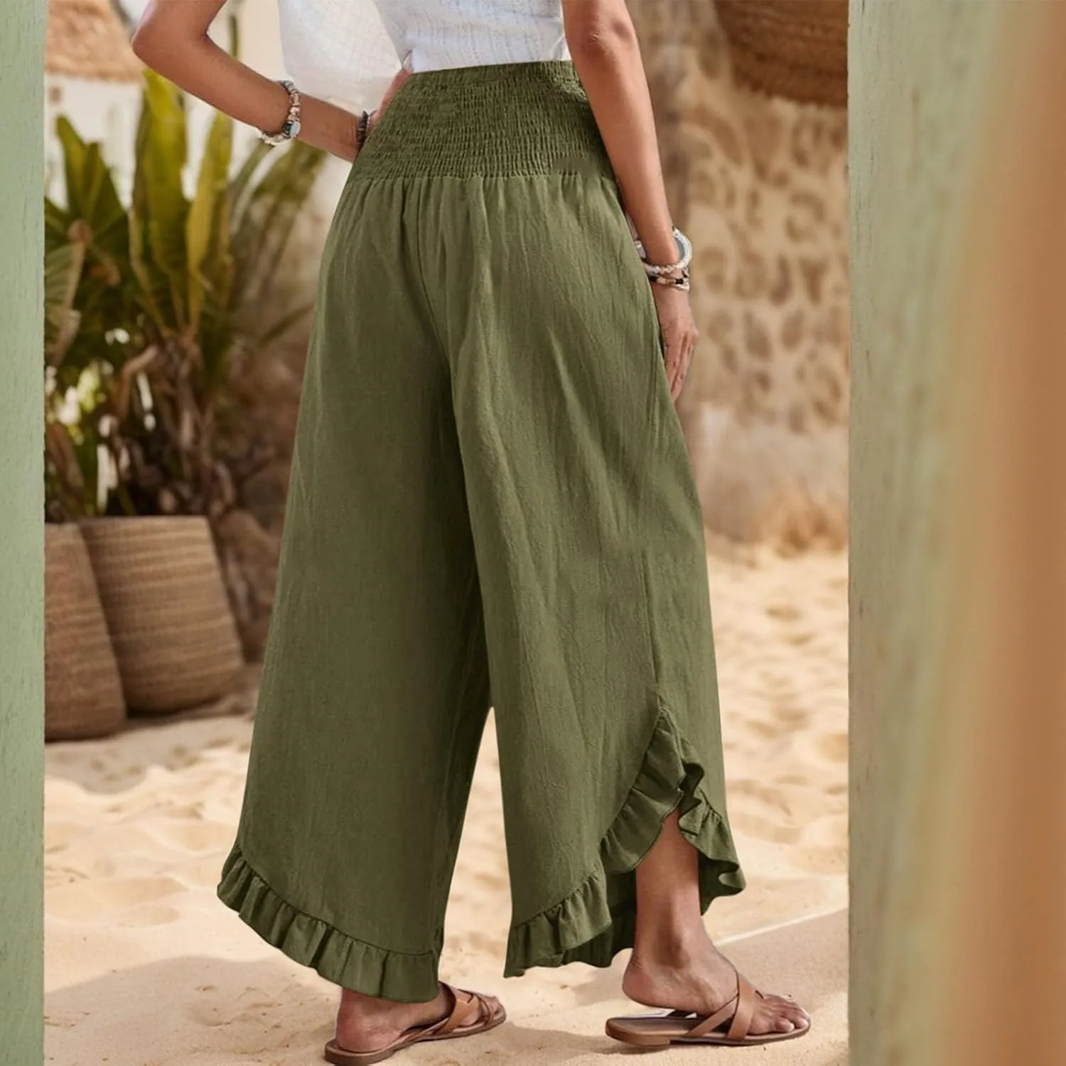 ADHOWBEW Linen Pants for Women Work High Waisted Lounge Plus Size Stretch Cotton Casual Dressy Flowy Pants Bottoms