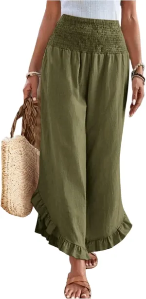 ADHOWBEW Linen Pants for Women Work High Waisted Lounge Plus Size Stretch Cotton Casual Dressy Flowy Pants Bottoms