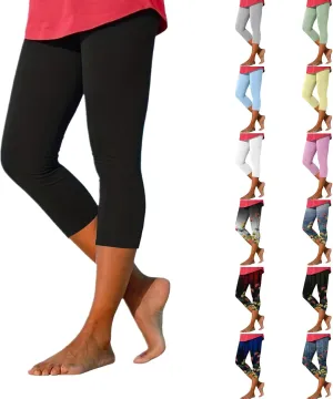 aihihe Women's Capri Leggings High Waist Workout Yoga Pants 3/4 Length Summer Casual Beach Pants Soft Comfy Cropped Trousers