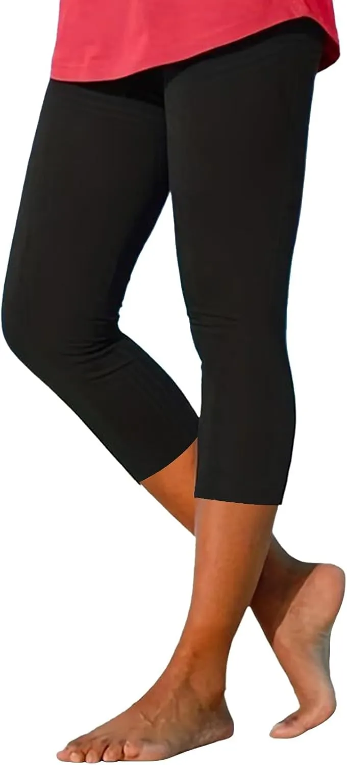 aihihe Women's Capri Leggings High Waist Workout Yoga Pants 3/4 Length Summer Casual Beach Pants Soft Comfy Cropped Trousers