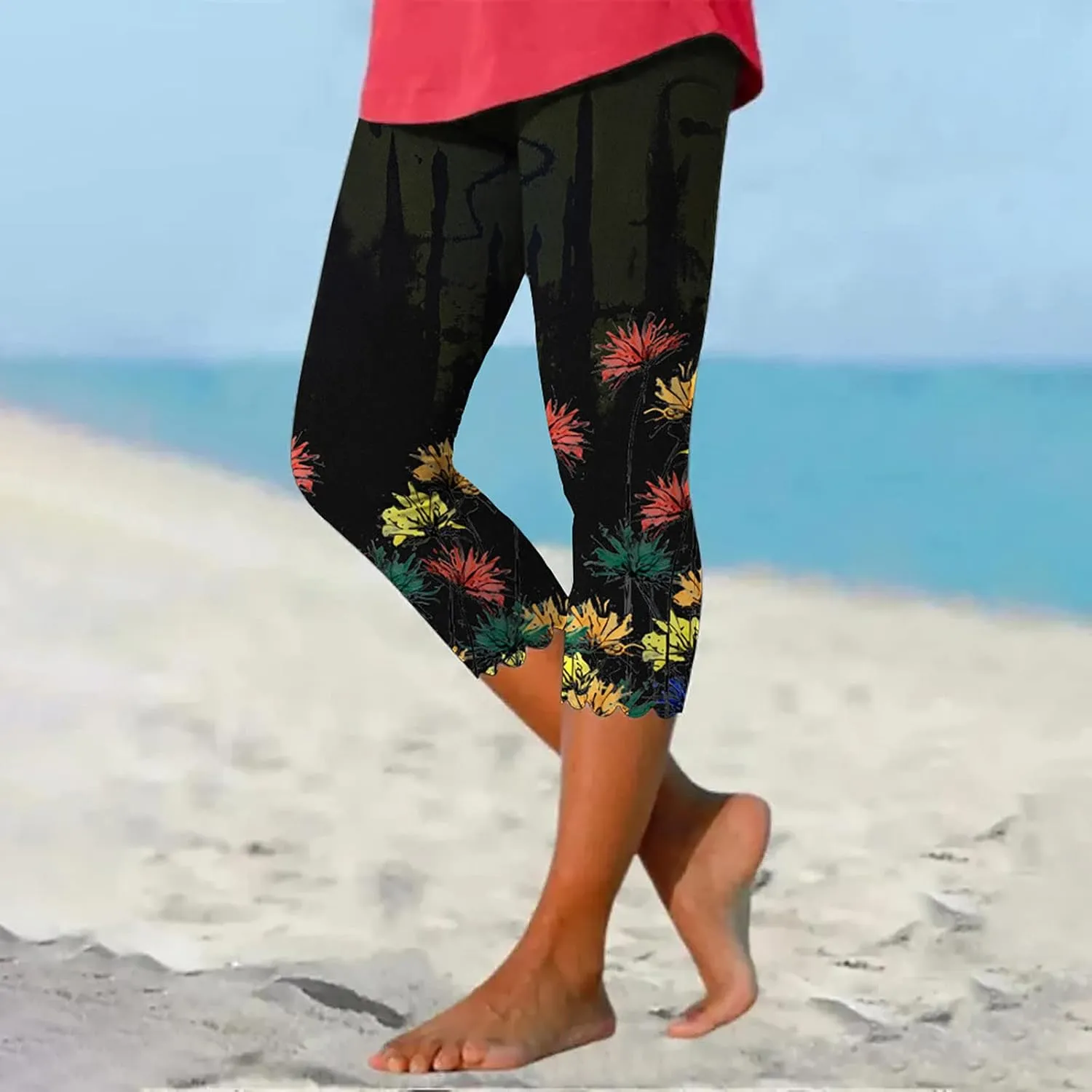 aihihe Women's Capri Leggings High Waist Workout Yoga Pants 3/4 Length Summer Casual Beach Pants Soft Comfy Cropped Trousers